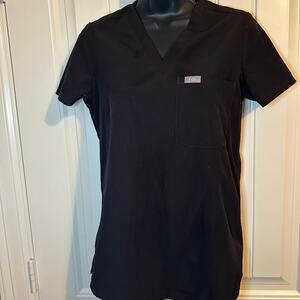 Figs technical collection black scrub top with 1 chest pocket women’s size XXS
